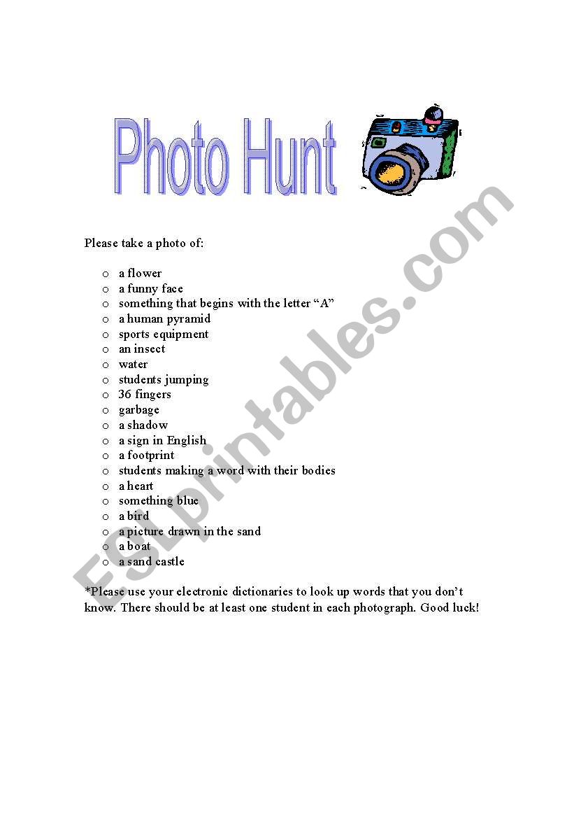 Photo Hunt worksheet