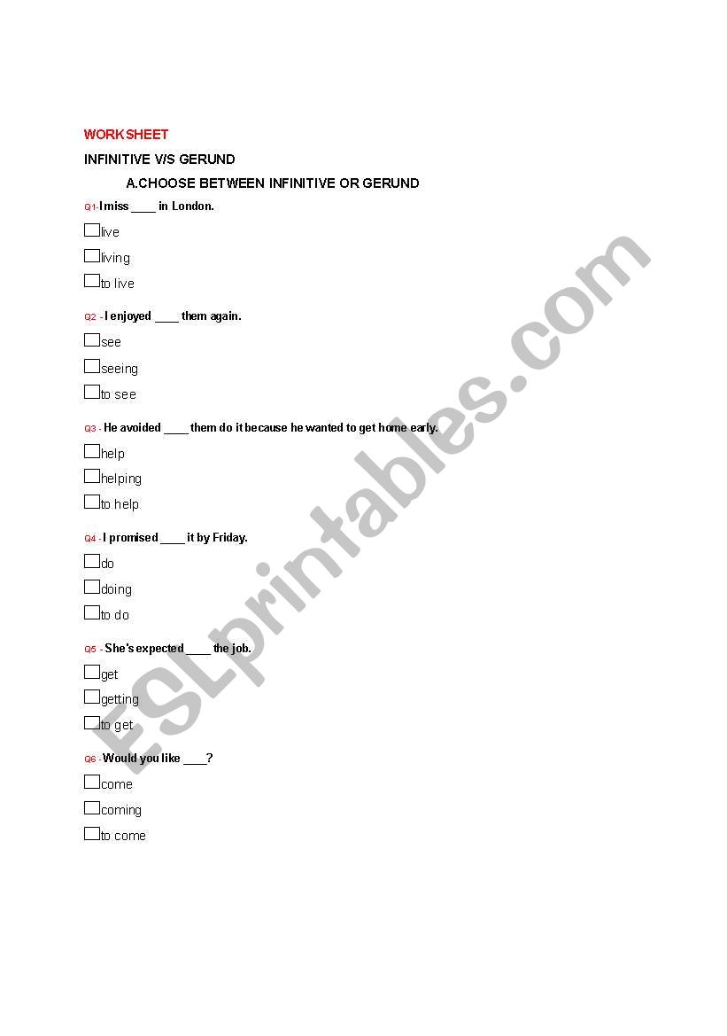 infinitives and gerunds worksheet