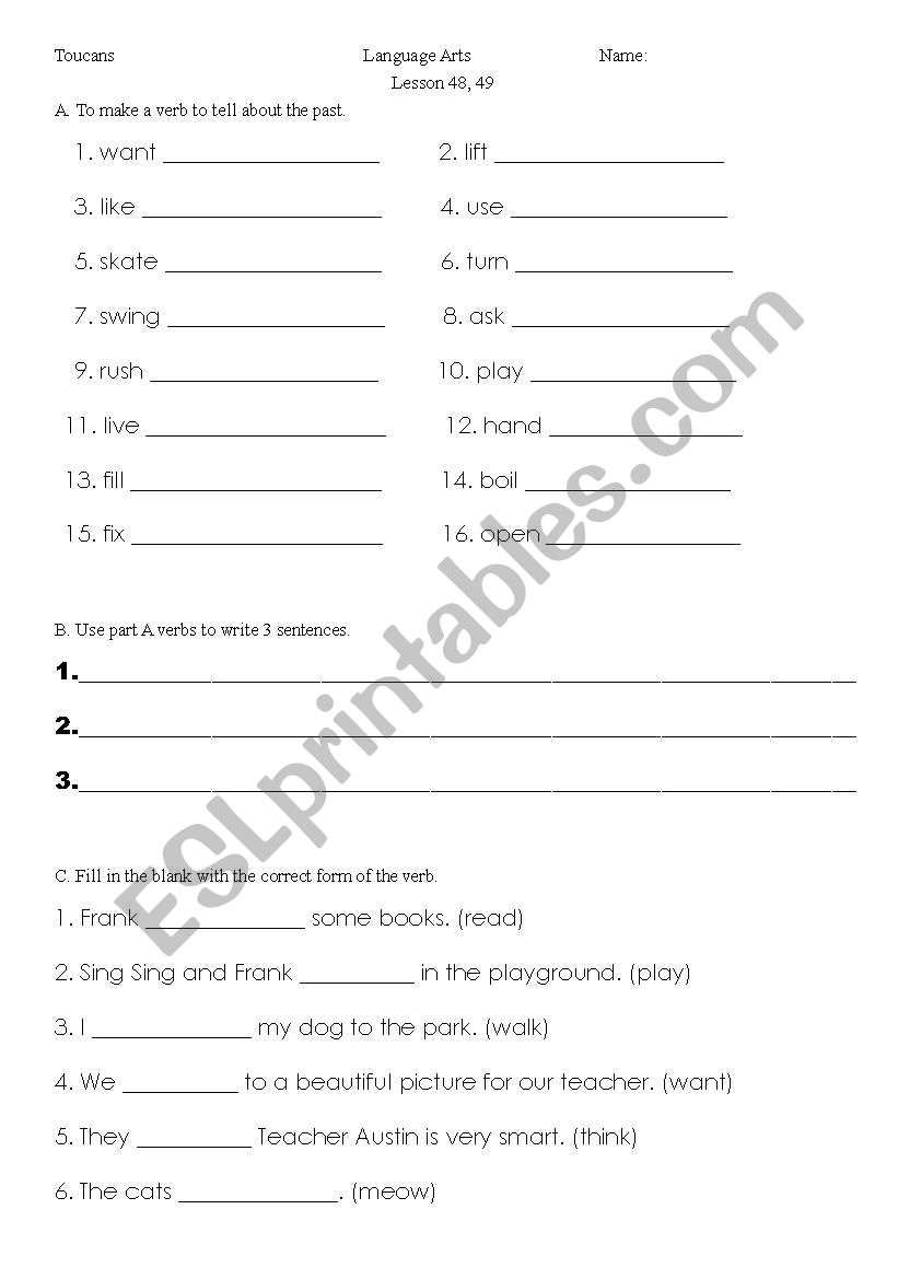 Past tense of berb worksheet