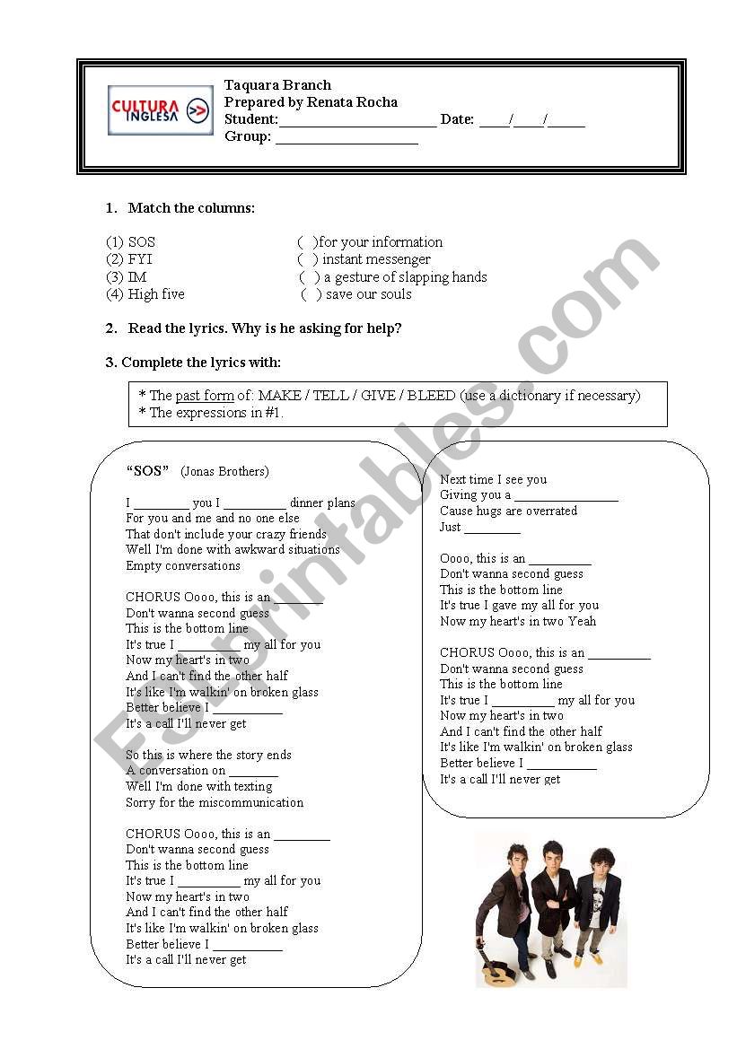 Jonas Brothers: SOS worksheet