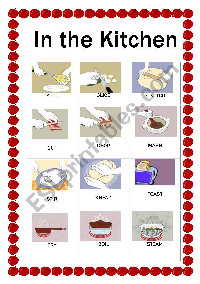 Kitchen verbs flashcards worksheet