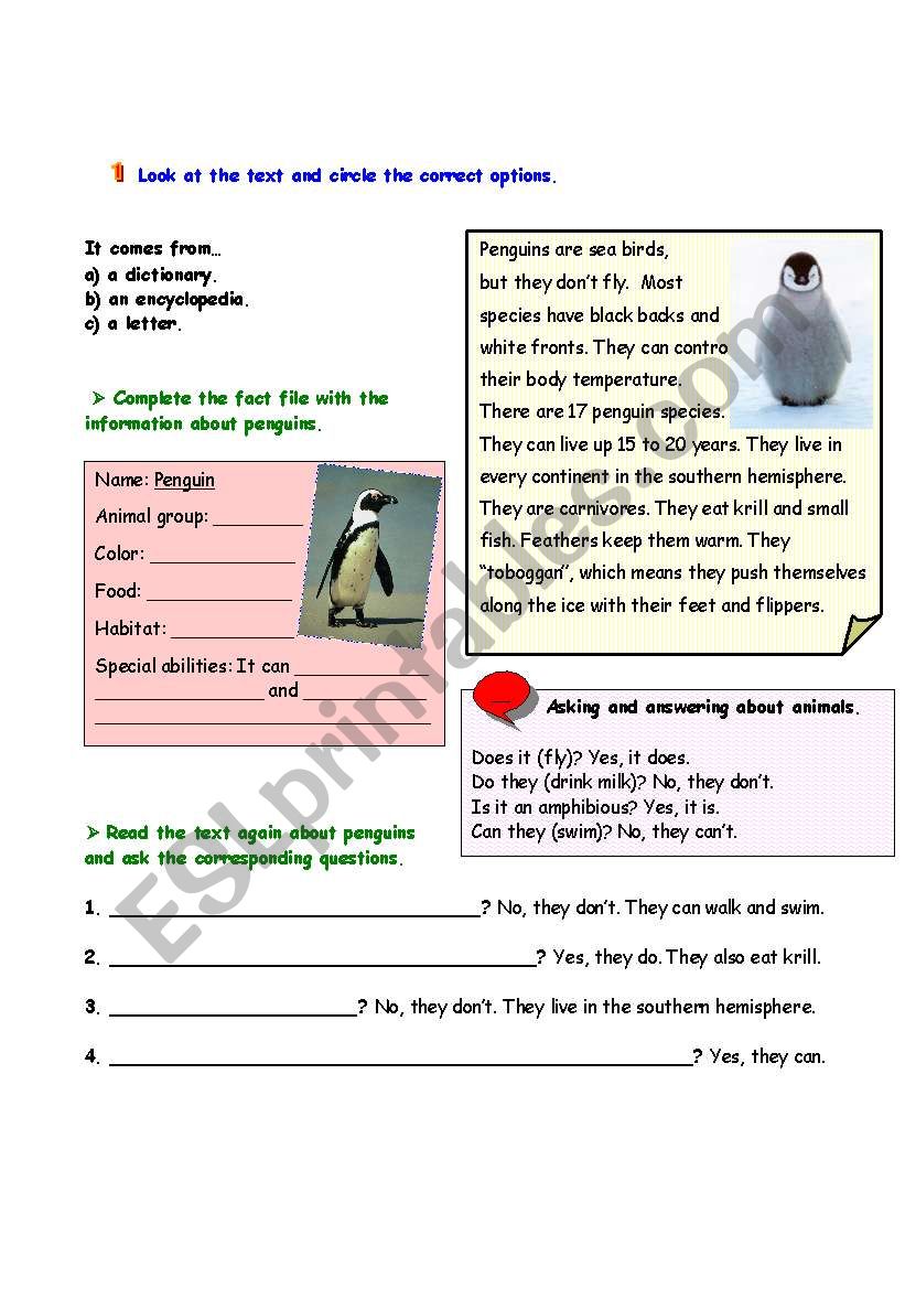 PENGUINS worksheet