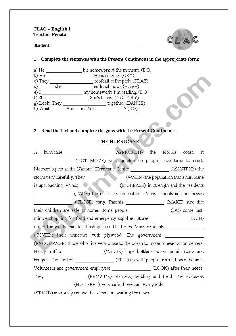 Present Continuous worksheet