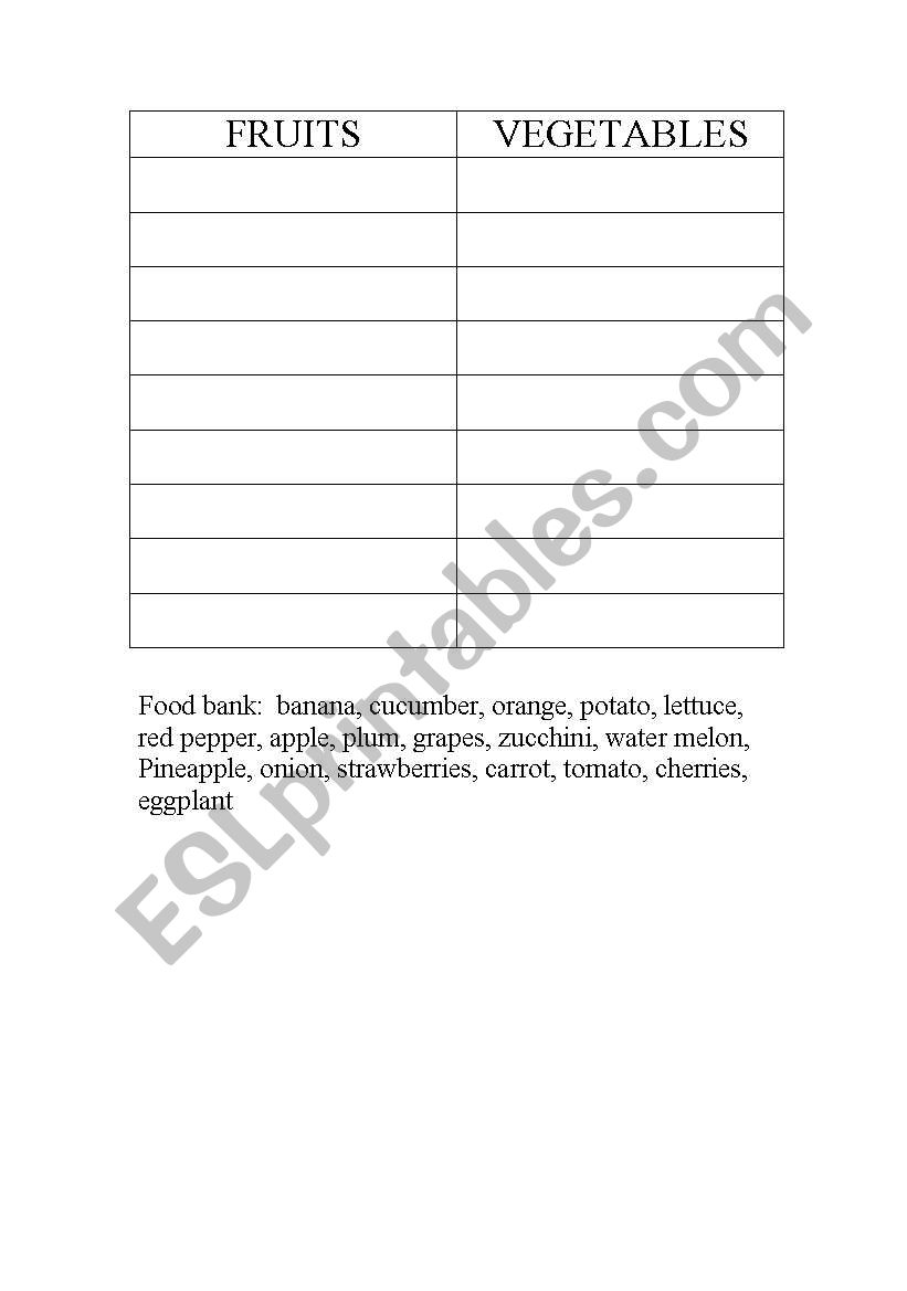 Fruit or vegetable worksheet