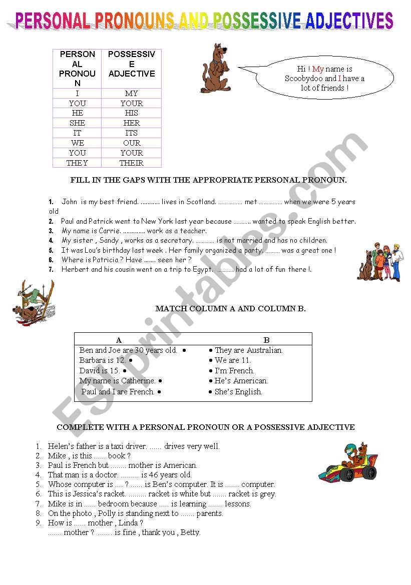 PRONOUNS AND POSSESSIVE ADECTIVES