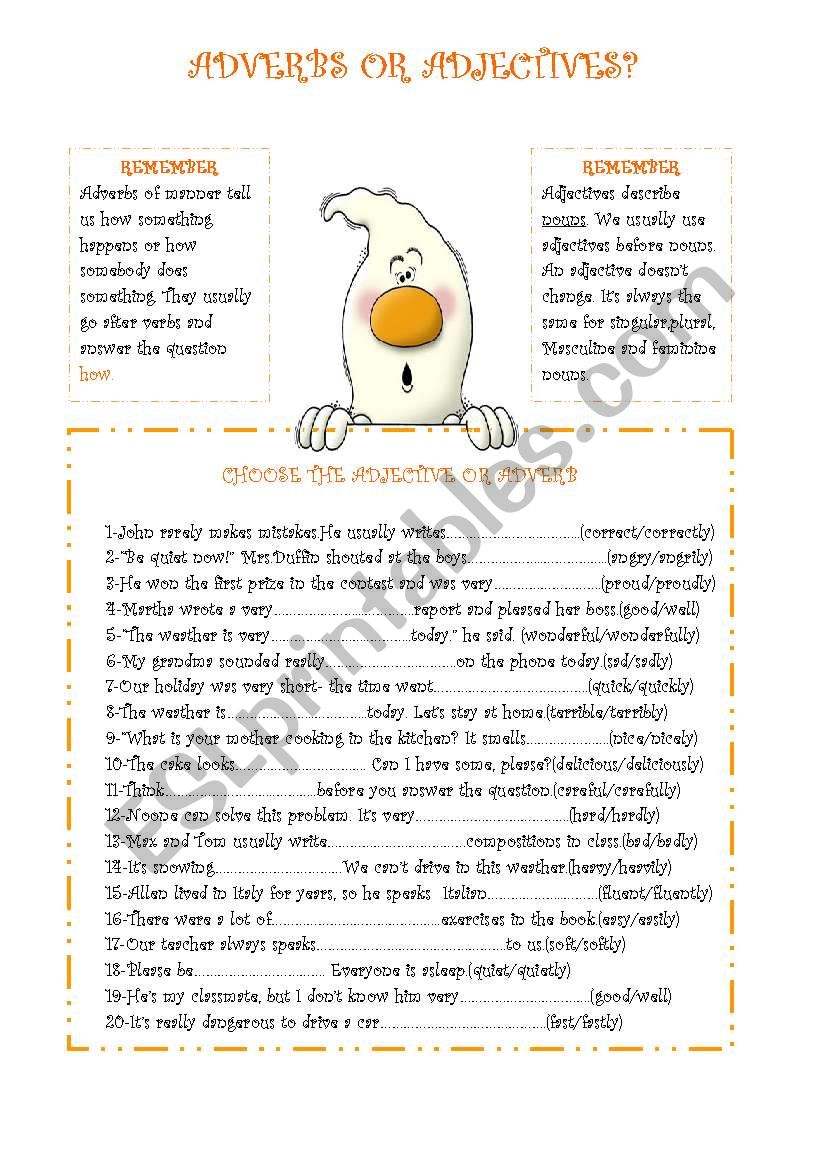 Adjective or Adverb worksheet