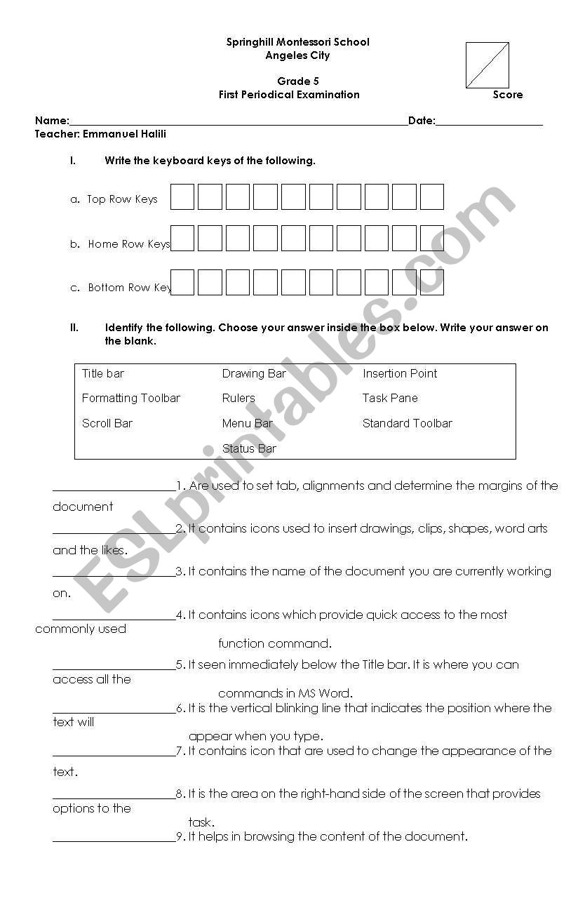 Letter keys worksheet
