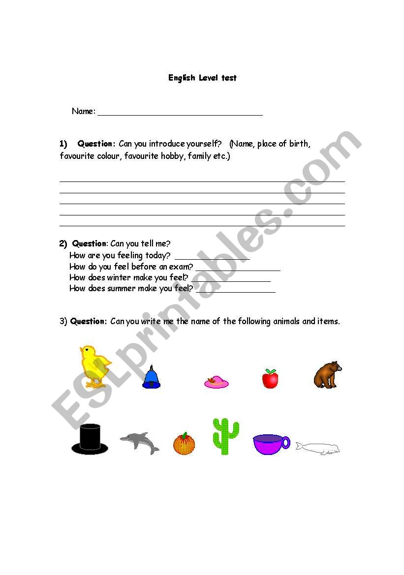 English placement test worksheet