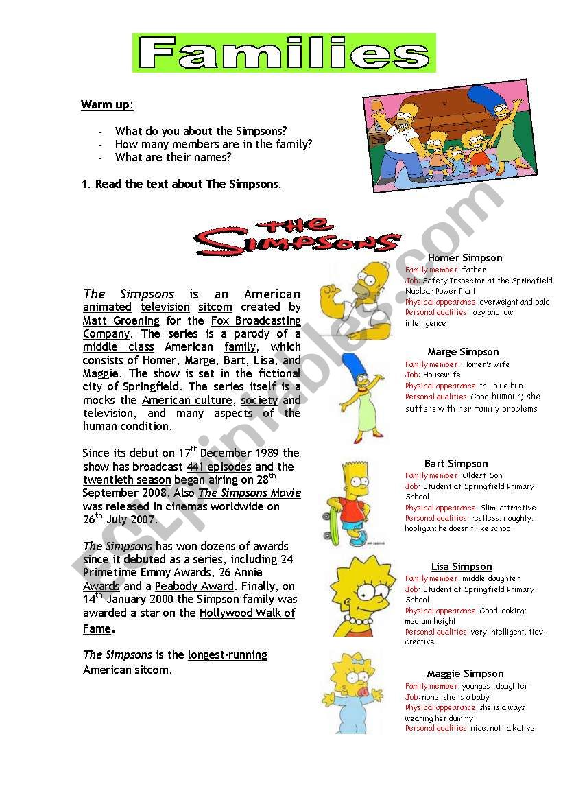 FAMILIES: The Simpsons worksheet