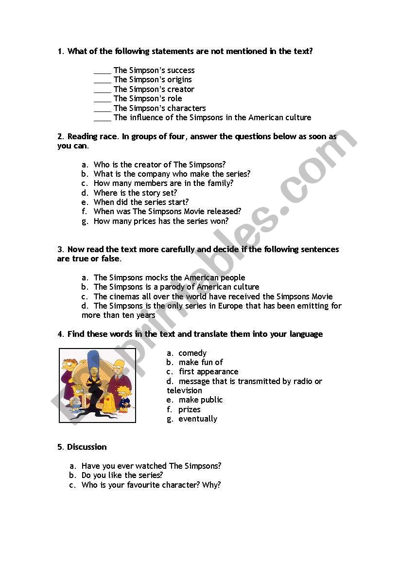 FAMILIES: The Simpsons worksheet