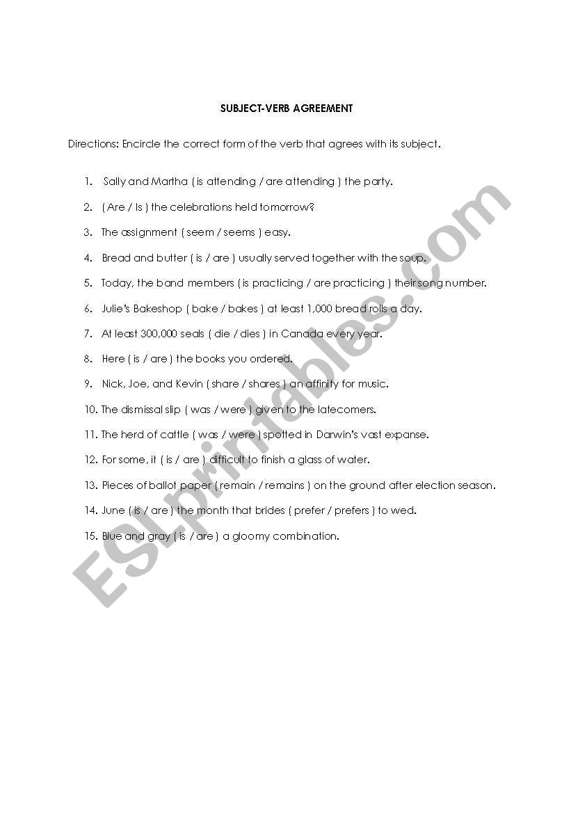 subject-verb agreement worksheet