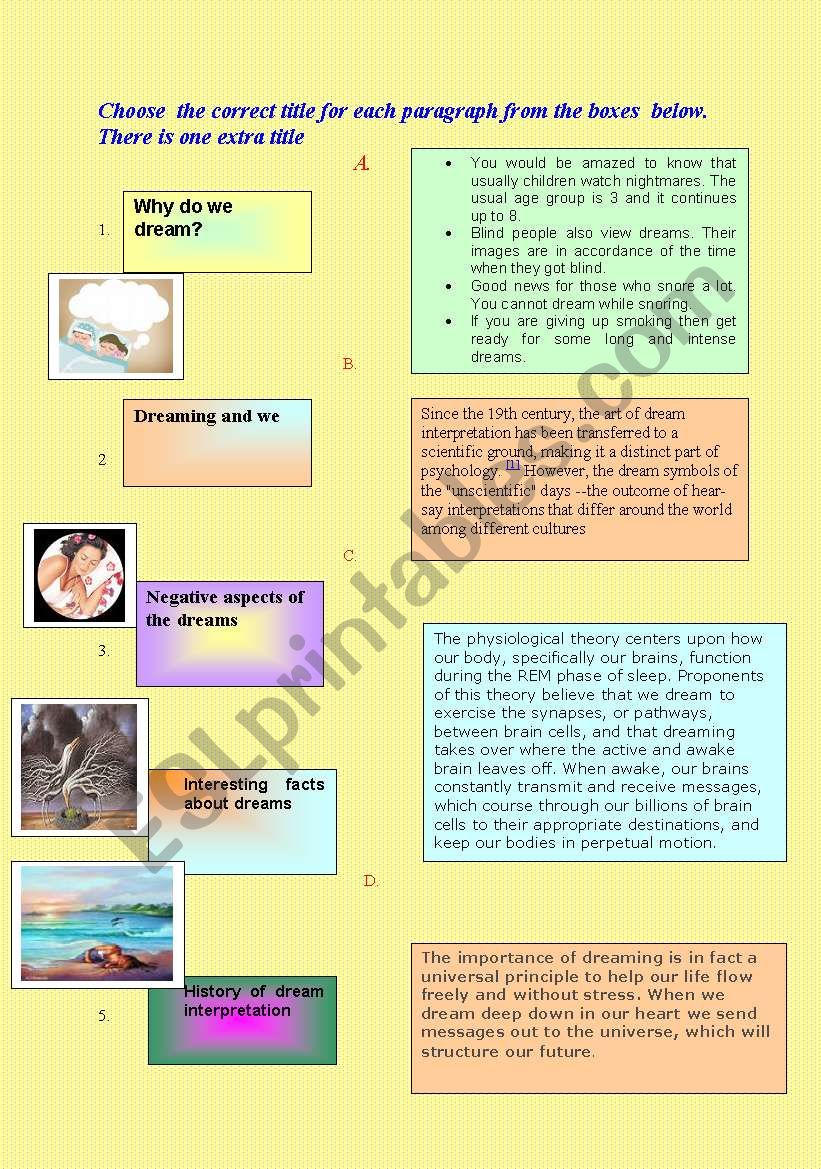 Facts about dreams worksheet