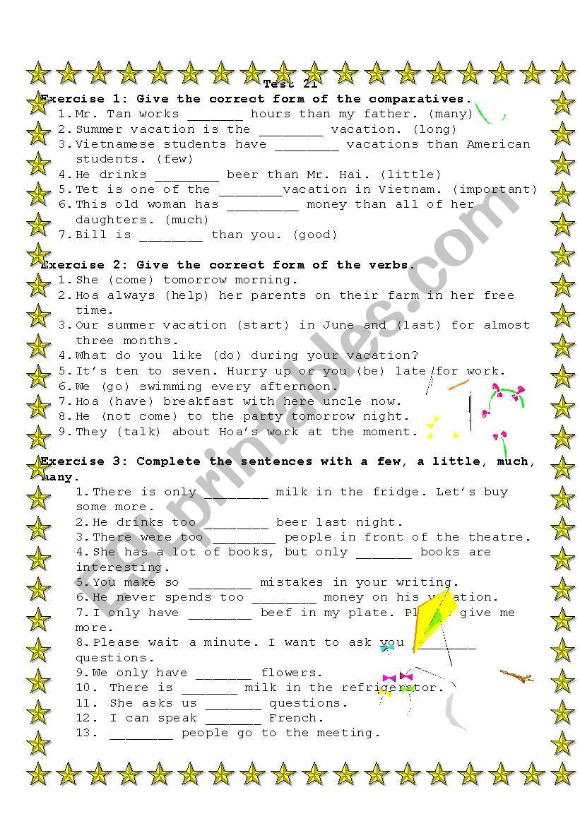 English test 21 worksheet