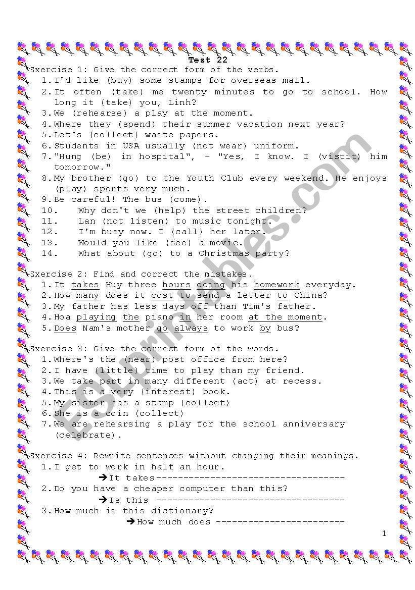 English test 22 worksheet