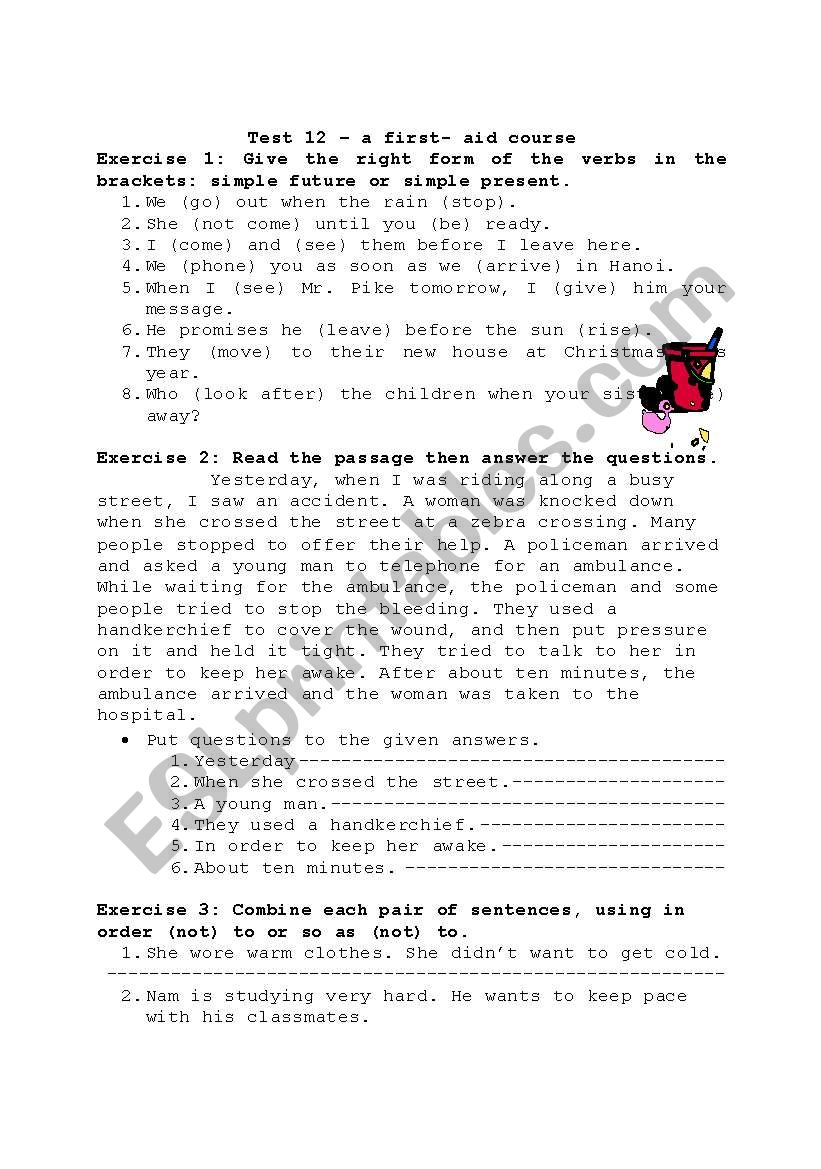 English test 12 worksheet