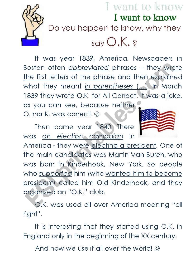 I WANT TO KNOW section: Why do they say O.K. and oclock? What do a.m. and p.m. stand for?