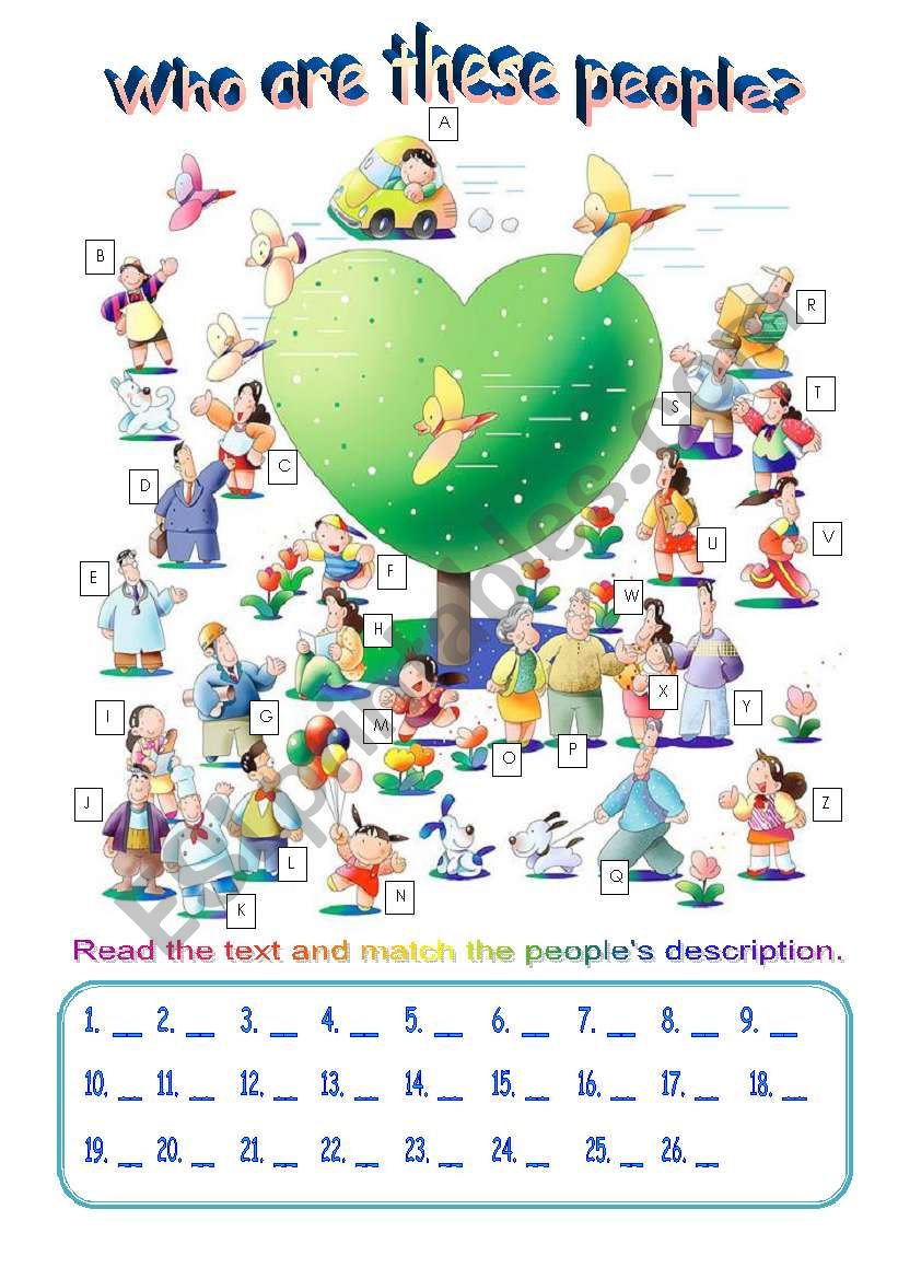 2 pages worksheet on peopleÂ´s descriptions