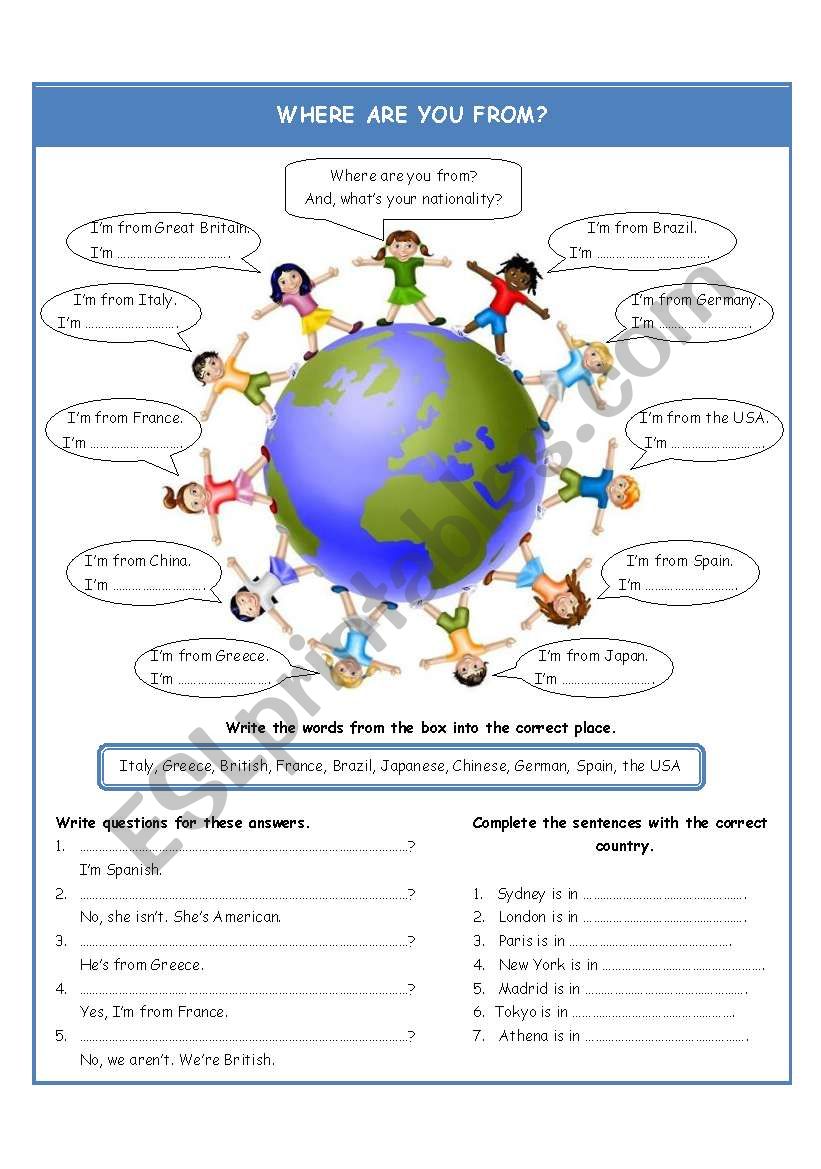 Where are you from? worksheet