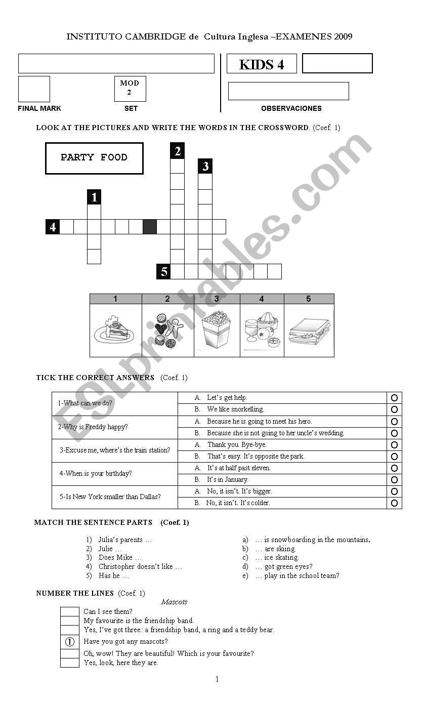 test worksheet
