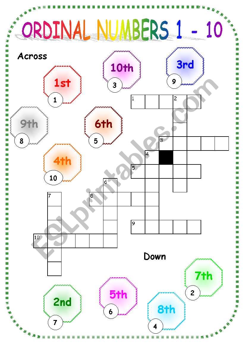 Ordinal numbers 1-10 crossword