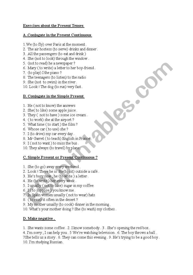 present tenses worksheet