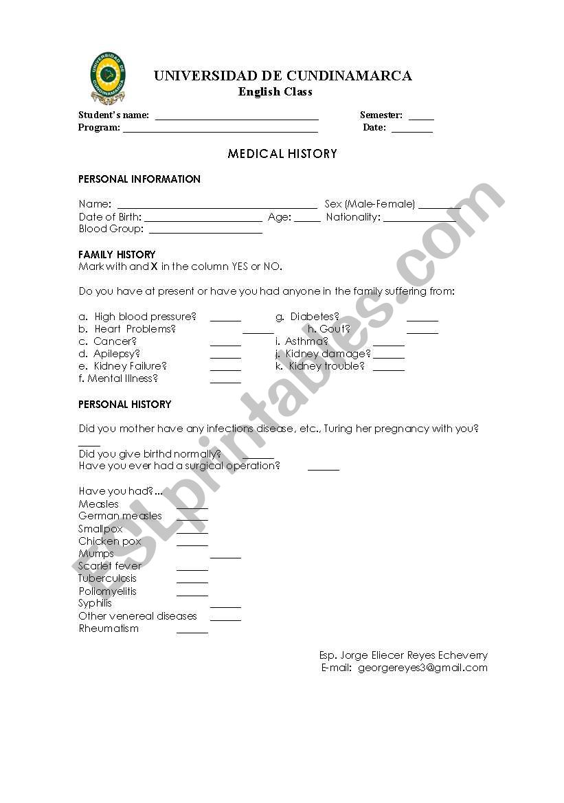 MEDICAL REPORT worksheet