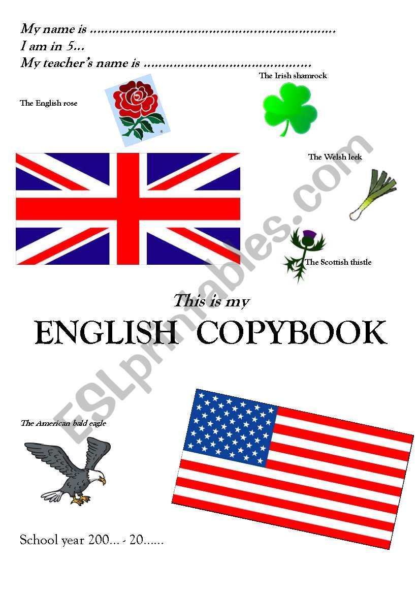 page 1 of an English copybook (notebook)