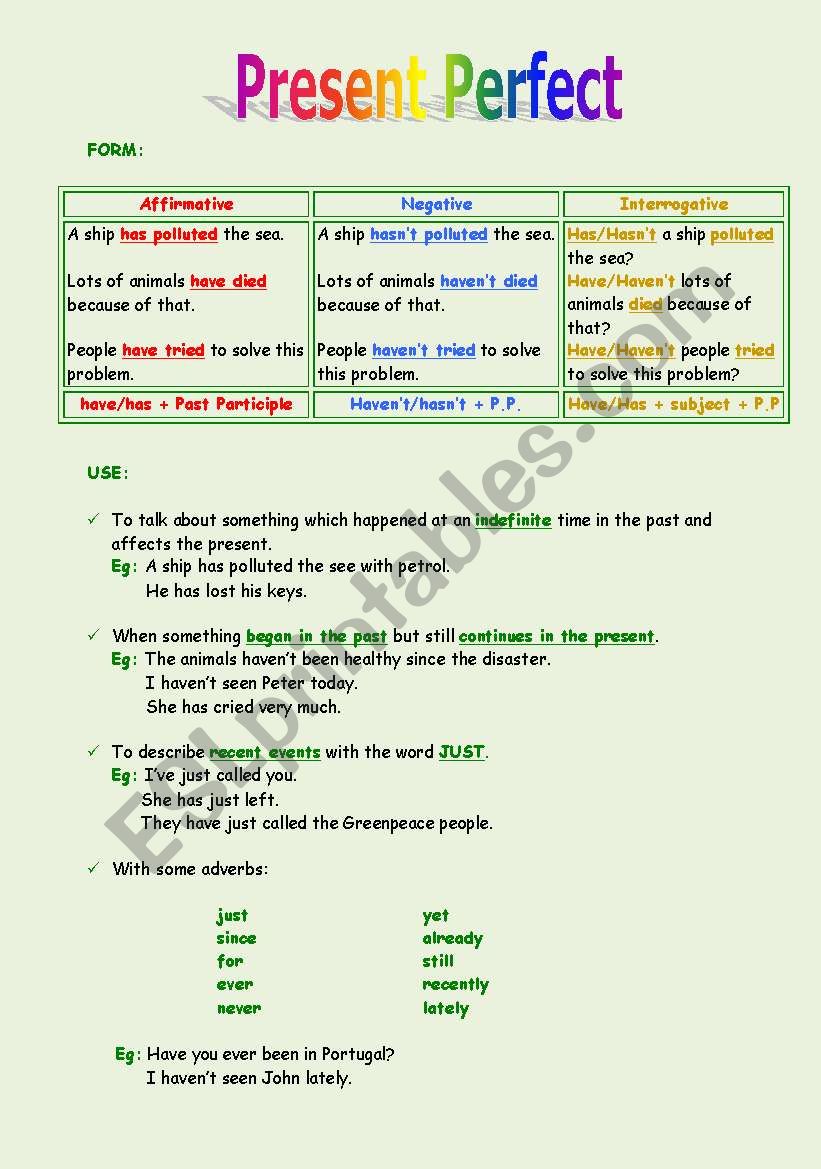 Present Perfect worksheet