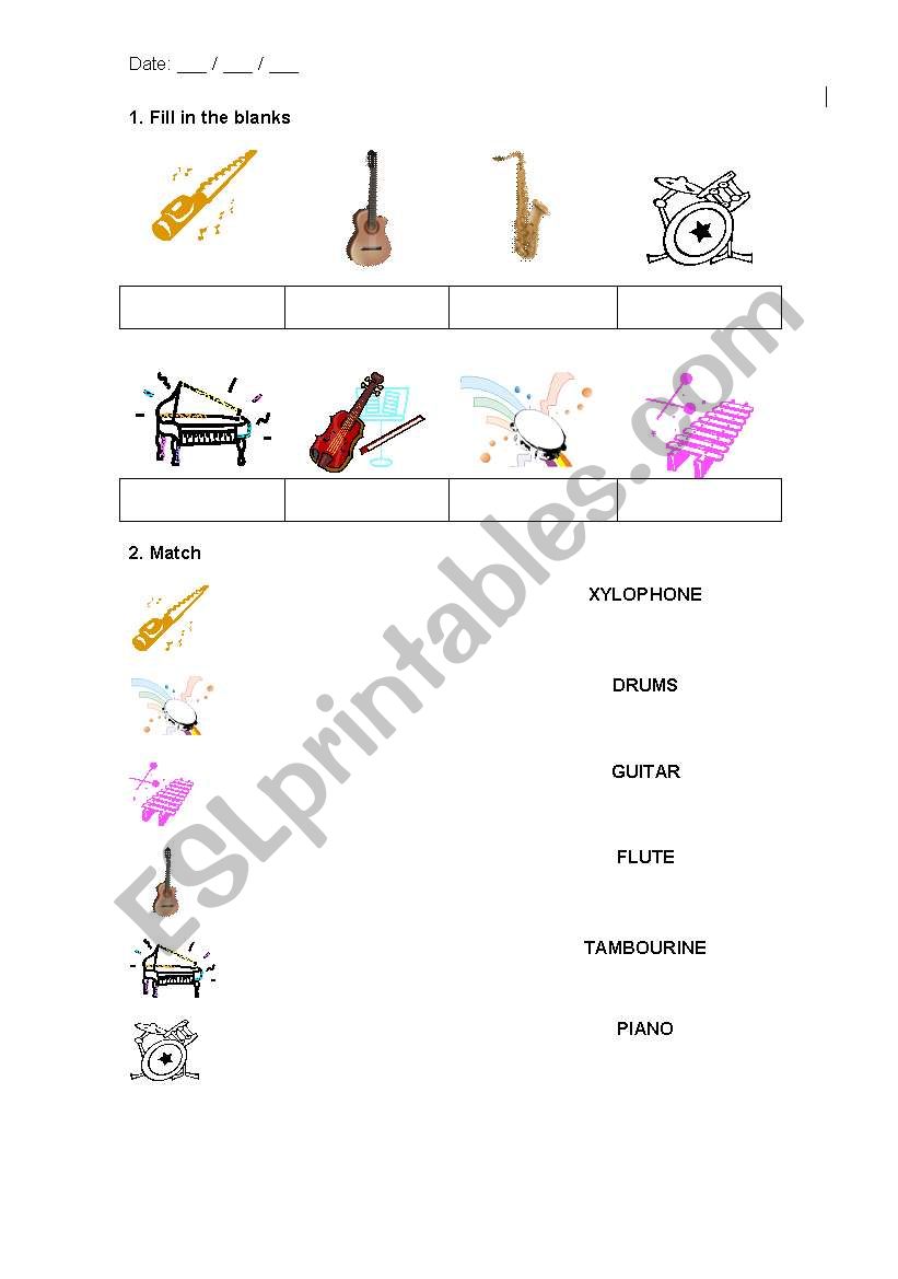 Musical instruments  worksheet