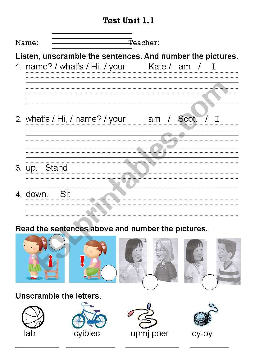 Unscramble sentence, worksheet