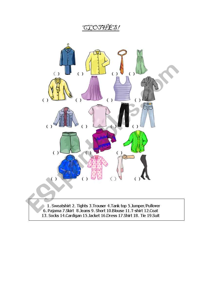 Clothes worksheet