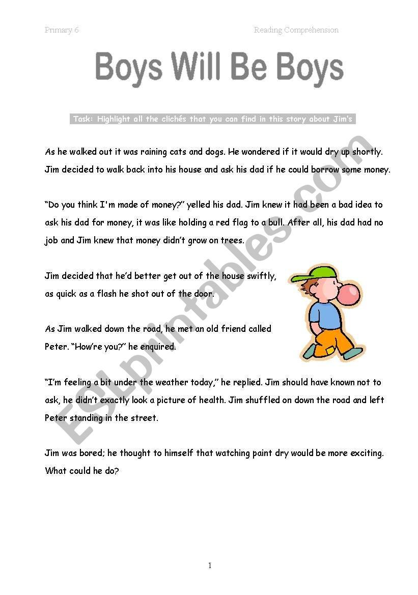 Cliche Comprehension Passage worksheet