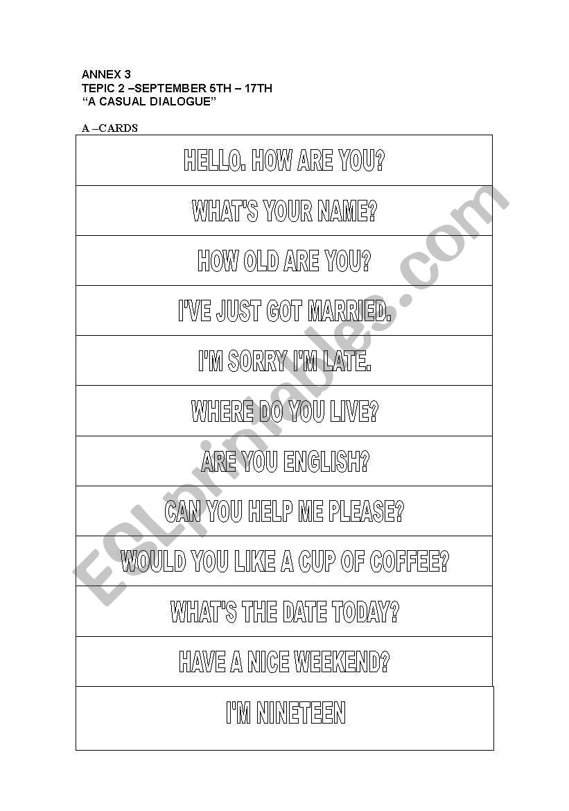 Organize a diologue worksheet