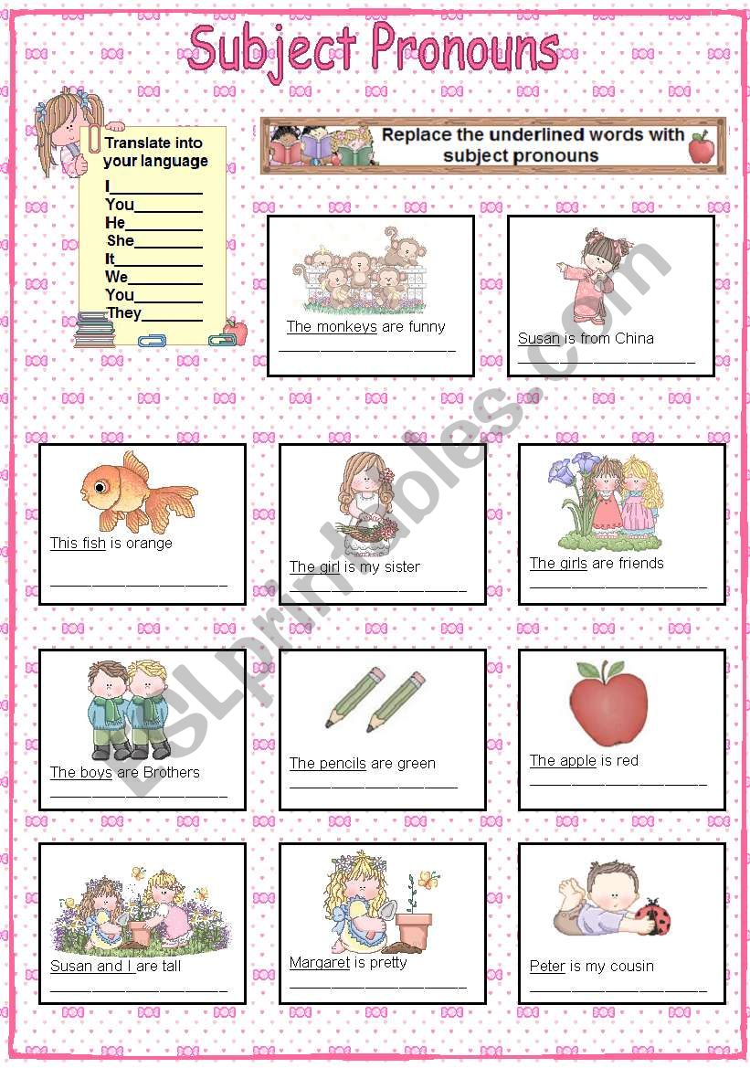 Subject pronouns worksheet