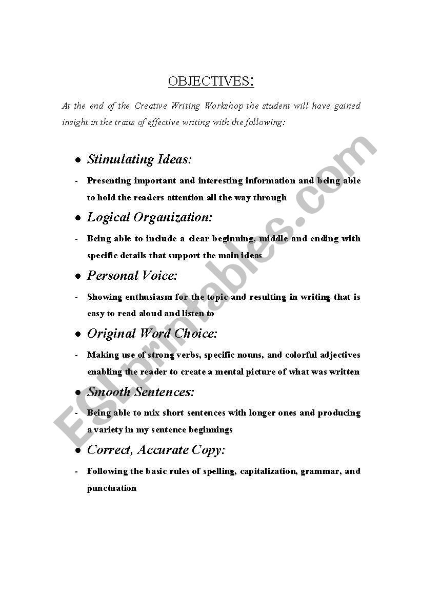 Creative Writing Topics worksheet