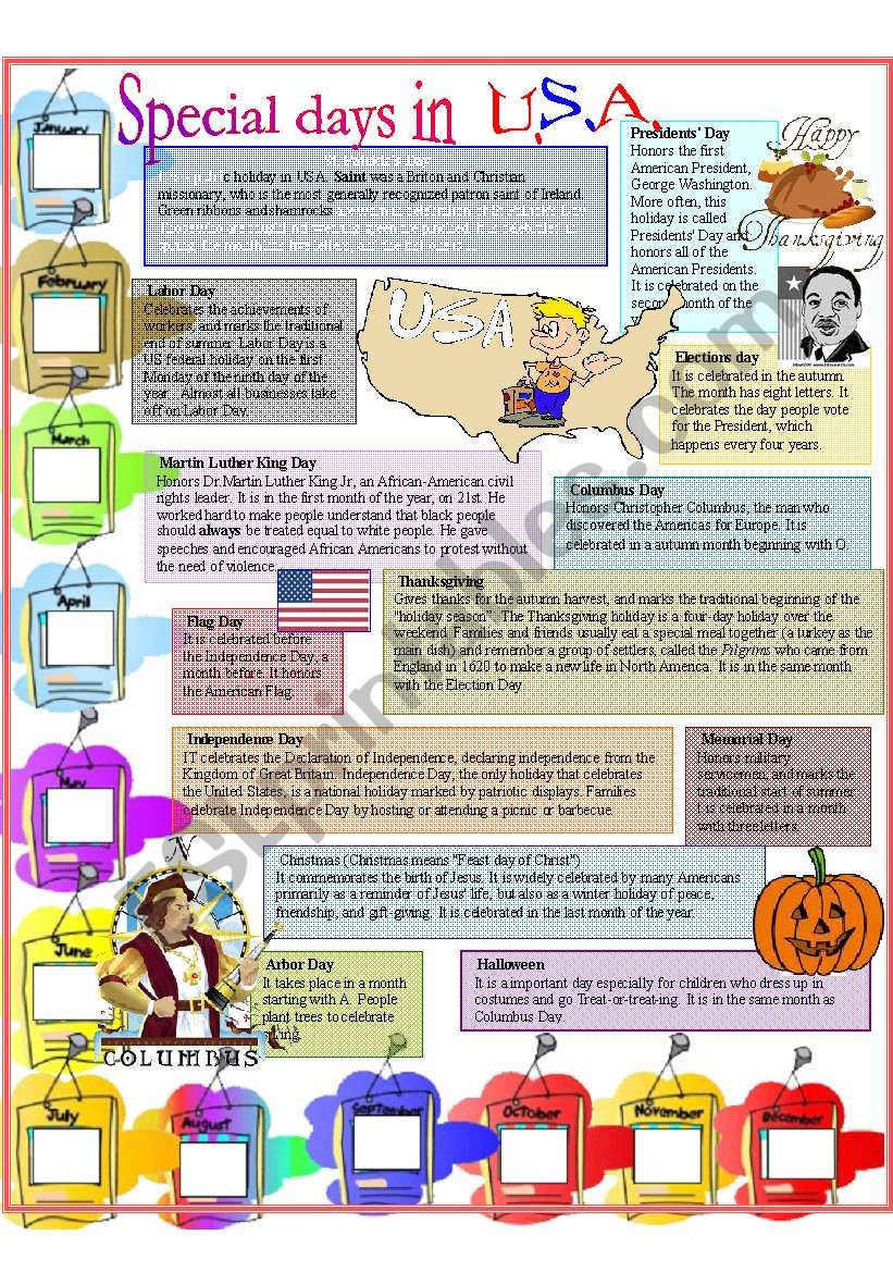 Special Days in USA worksheet