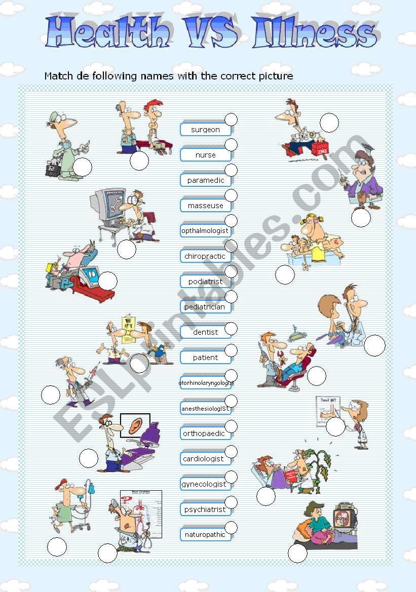 HEALTH vs ILLNESS - MATCH (1) worksheet