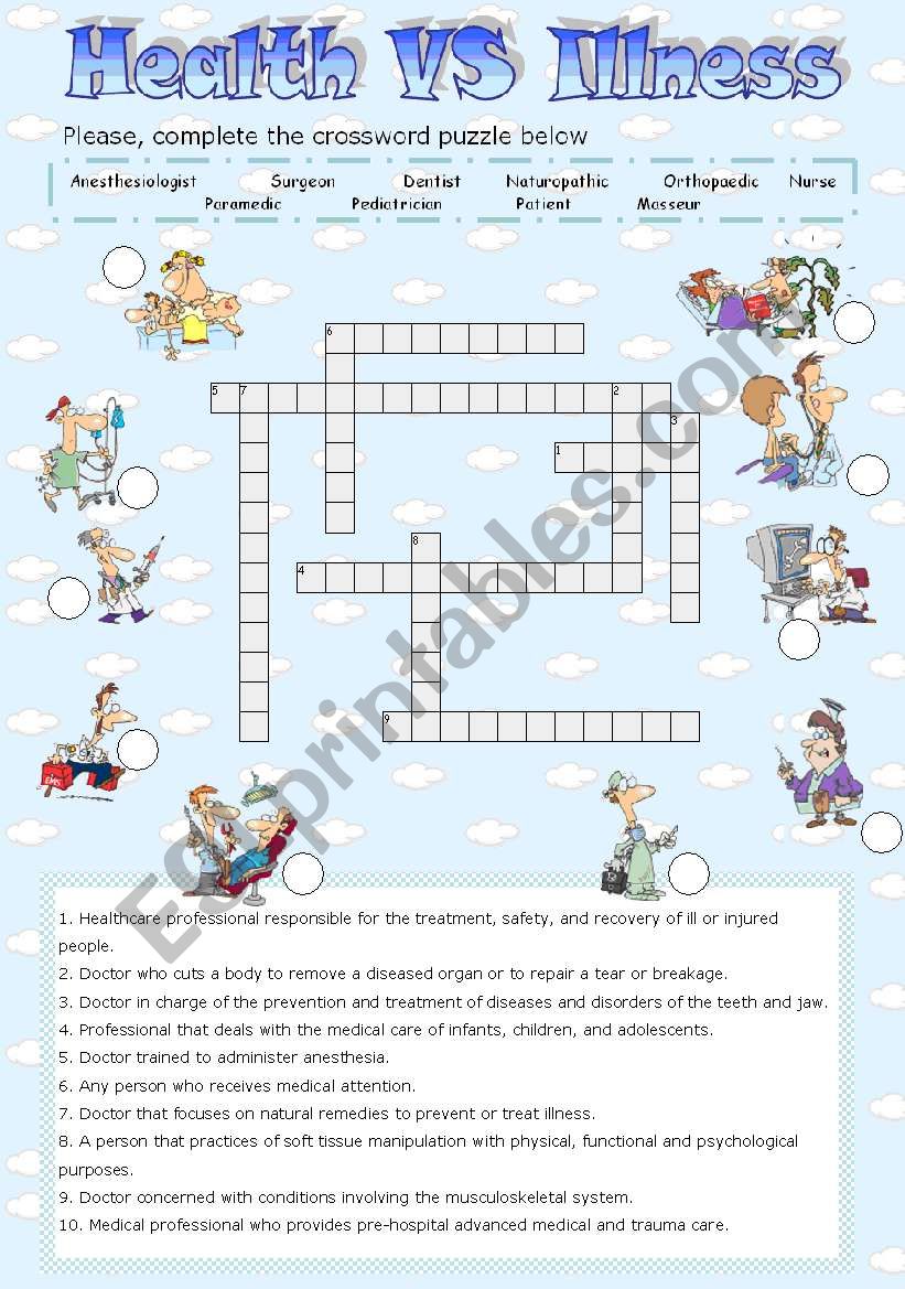 HEALTH vs ILLNESS - CROSSWORD worksheet