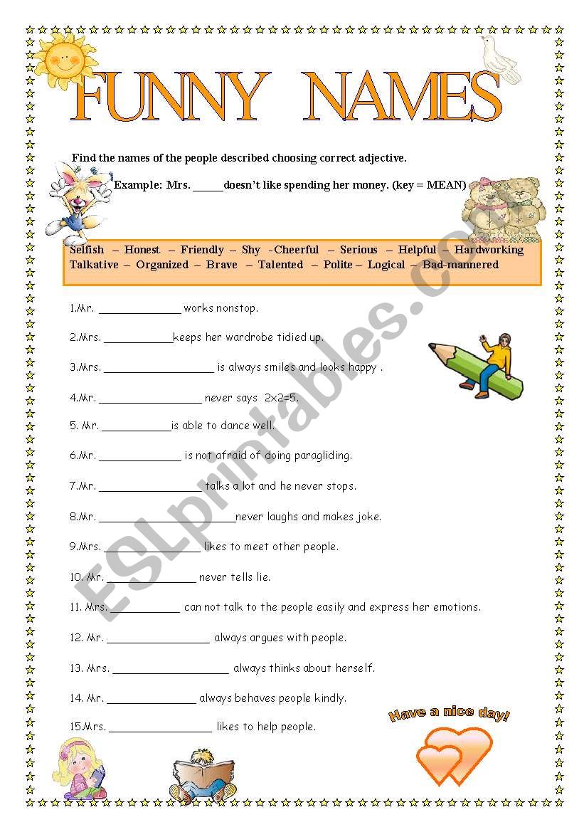 FUNNY NAMES worksheet