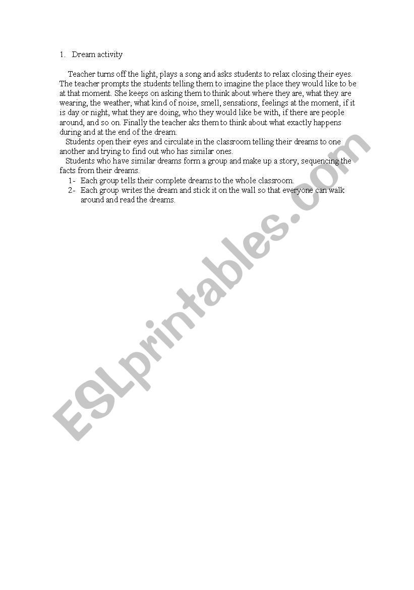 Dream activity worksheet