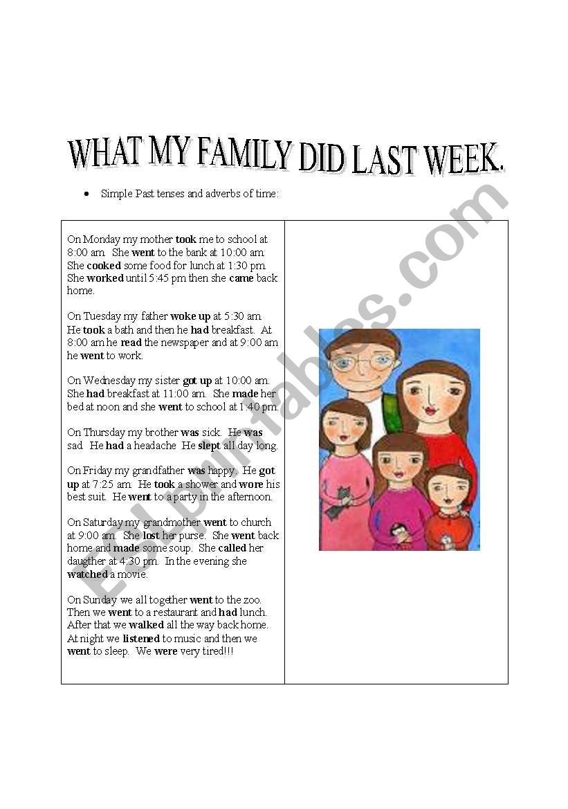 Activities done last week worksheet