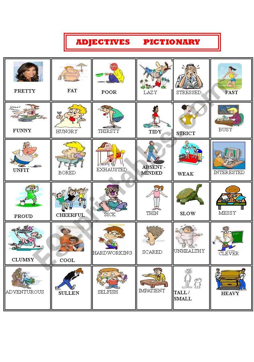 ADJECTIVES pictionary worksheet