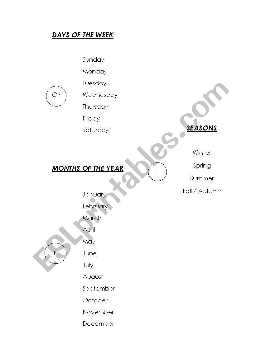 Days, Months, Seasons worksheet