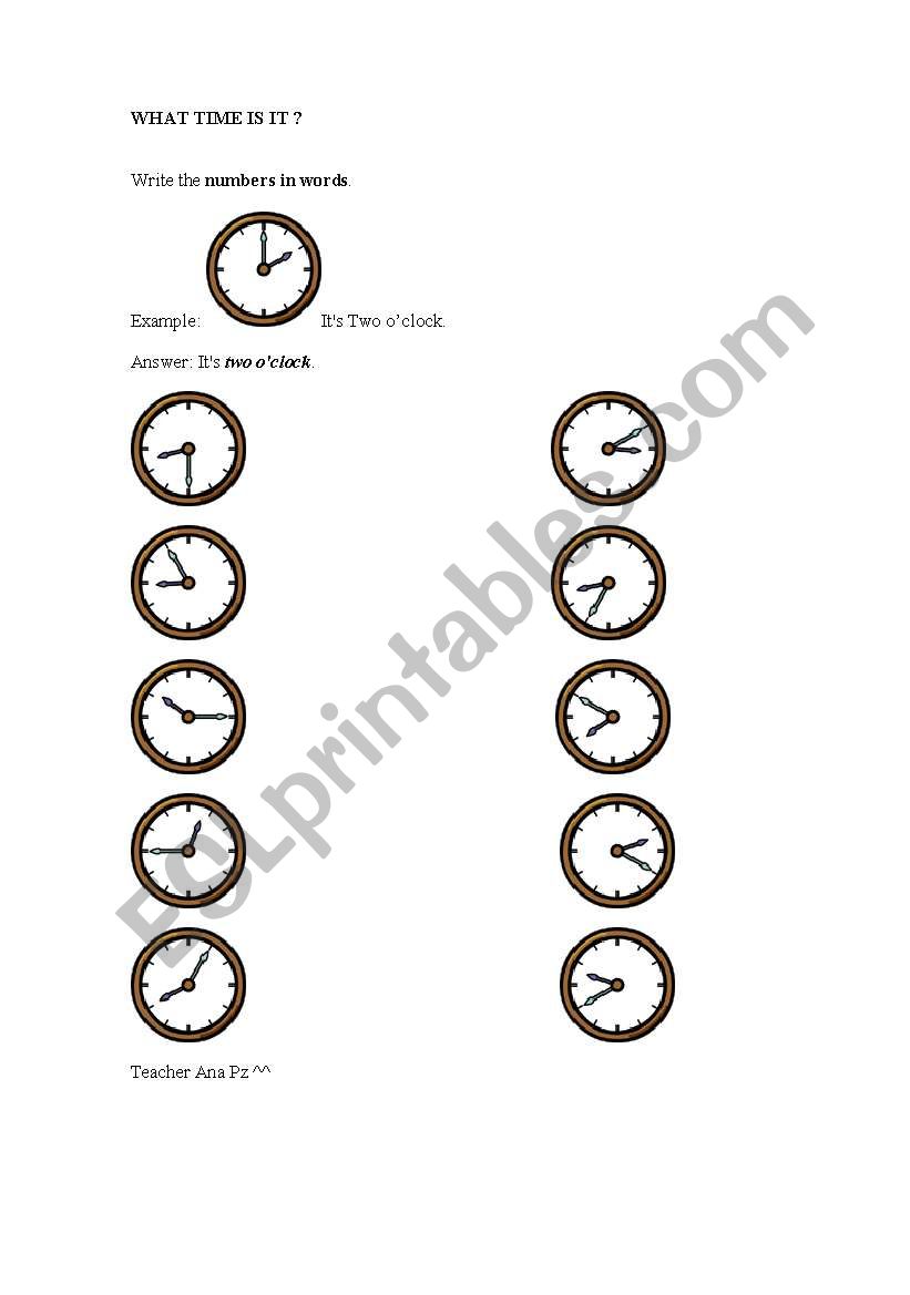 Exercise about hours worksheet