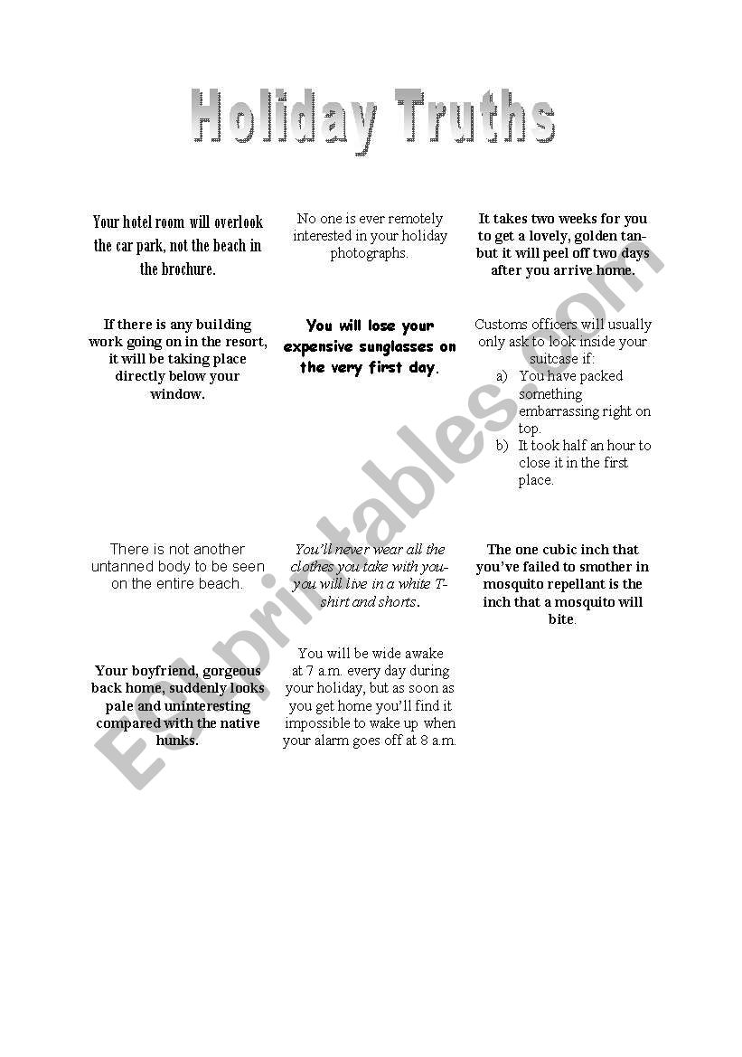 holiday truths worksheet