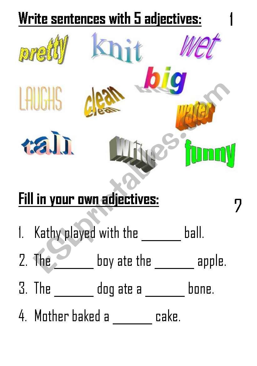 Adjective work cards (set 1) worksheet