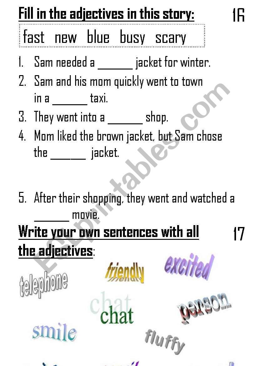 Adjective work cards (set 2) worksheet