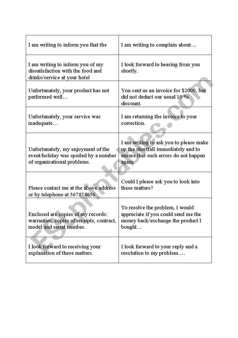letter writing phrases worksheet