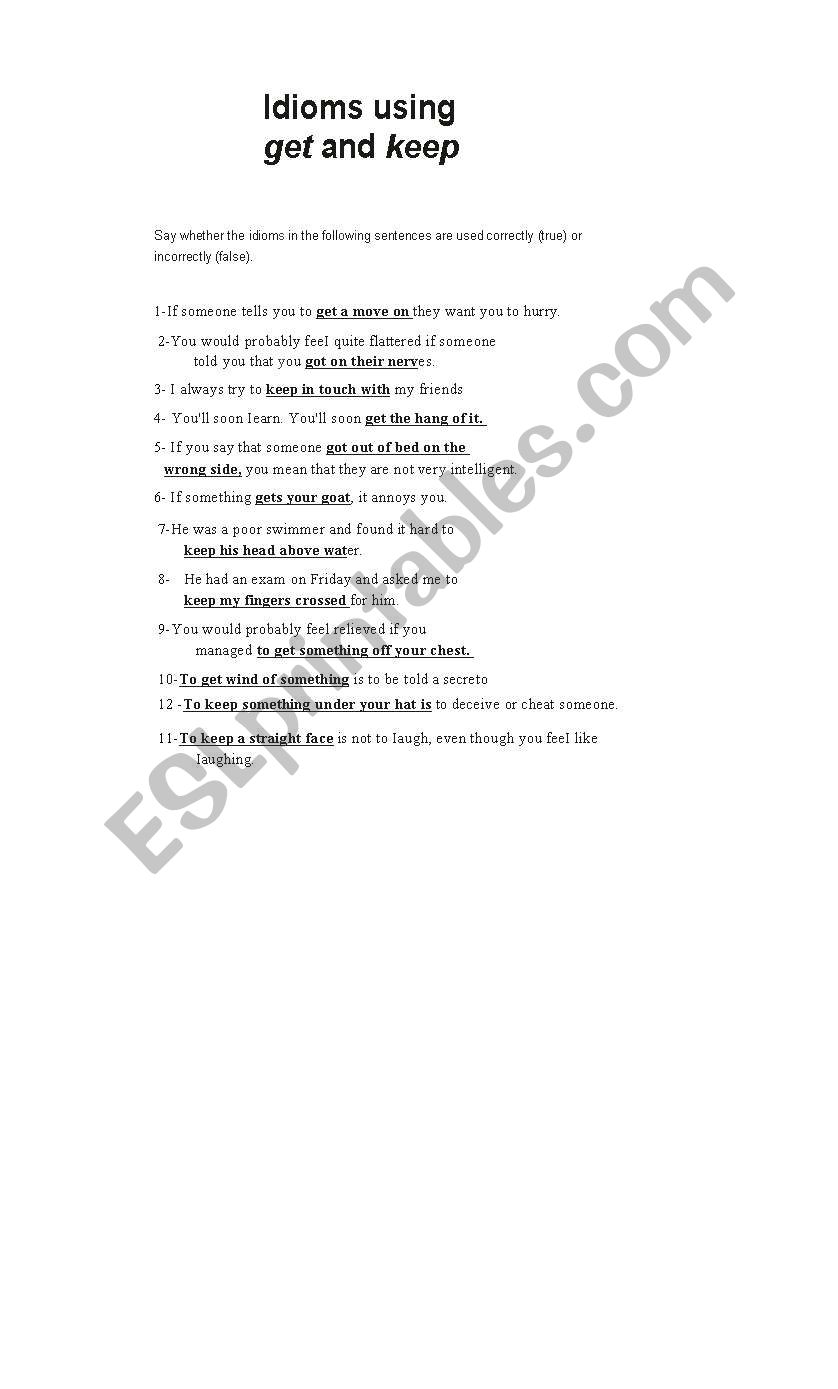 IDIOMS worksheet