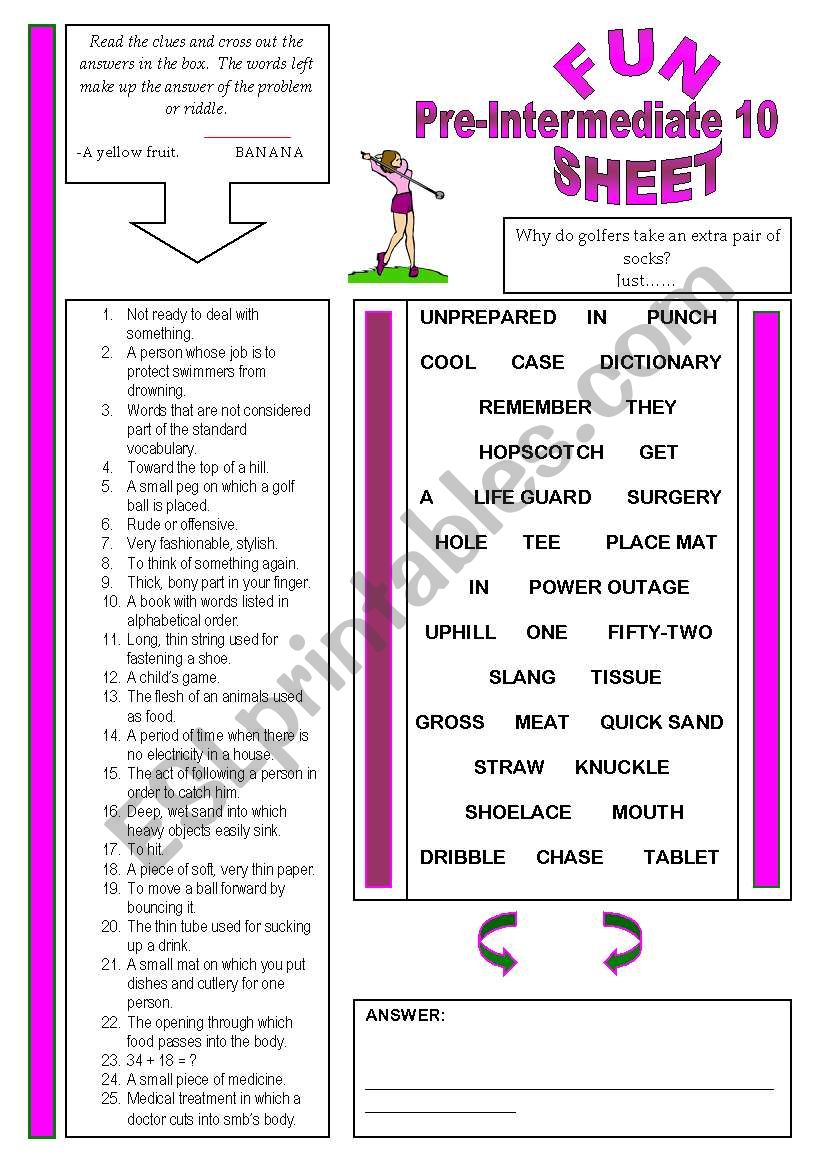 Fun Sheet Pre-Intermediate 10 worksheet